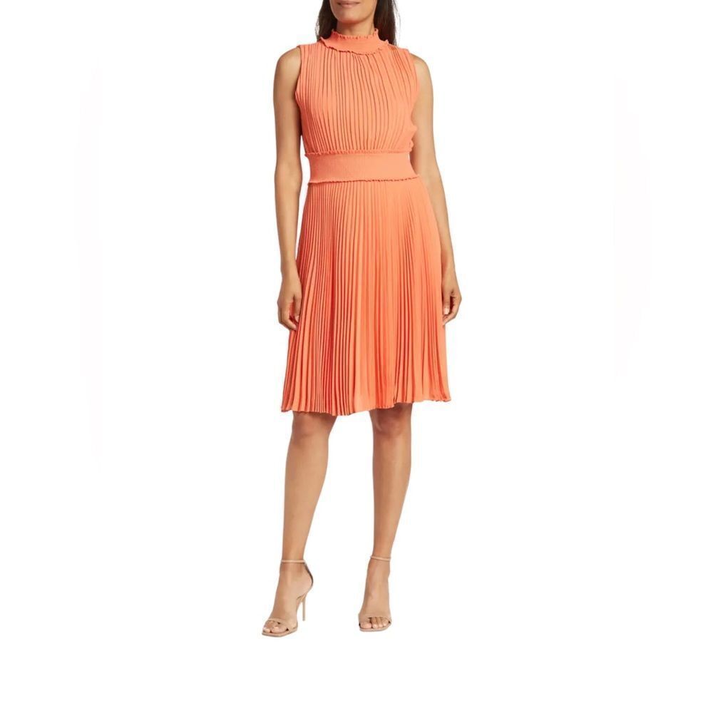 NWT Nanette Lepore Sleeveless Melon Orange Knee Length Pleated Dress size 8